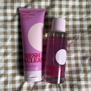 PINK Victoria's Secret Fresh & Clean Body Lotion and Mist Set - Purple and Pink